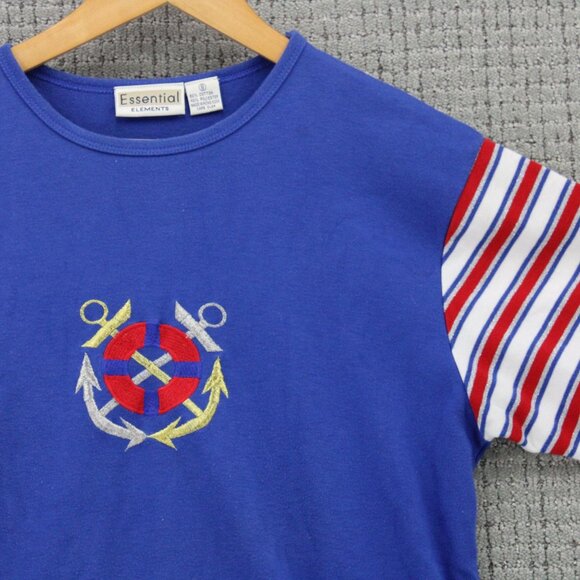 Vintage Essential Elements Nautical Shirt Women Small S Striped Embroidered 90s - Picture 2 of 9